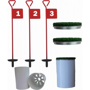 Home Golf Practice Set - 3 Metal Putting Pins & Cups & Luxury cup covers (for use with artificial lawns) 